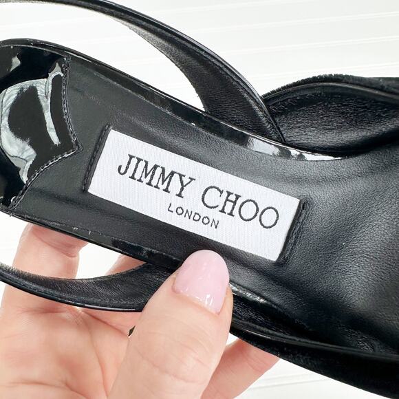 Jimmy Choo Maryanne Velvet Slingback Pumps Pointed Toe Patent Leather 36 - Picture 8 of 15